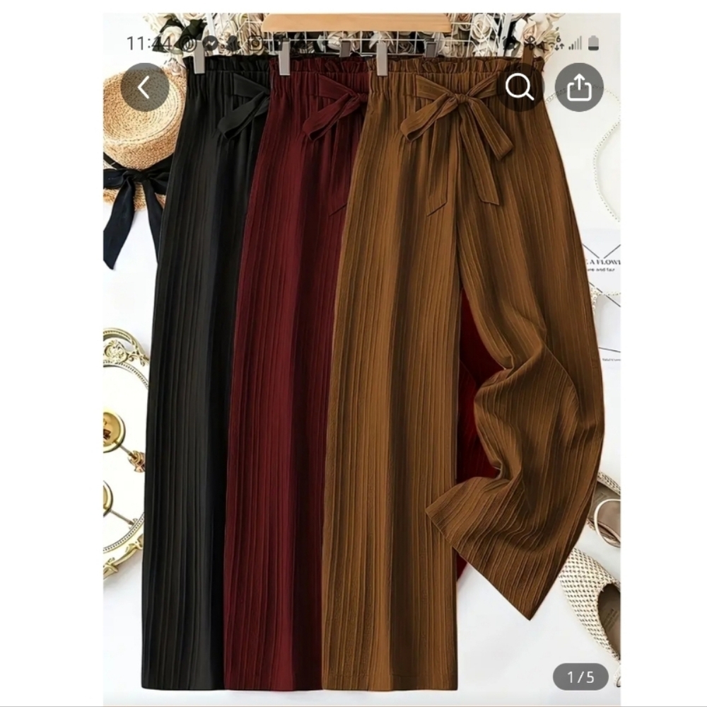 Set of 3 Women Solid Color Striped Trousers with Bow Accent Stylish Relaxed Fit